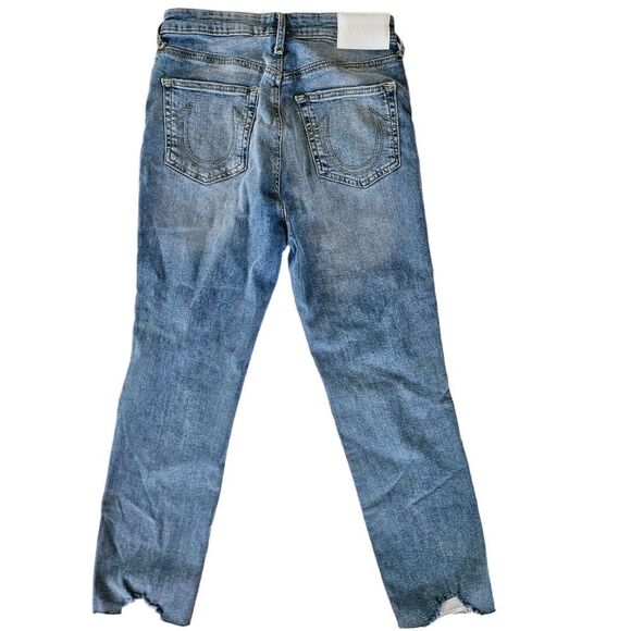 True Religion Starr Straight Fit Mid Rise Cropped Biteout Hem Destructed Jean 28 - Picture 5 of 15